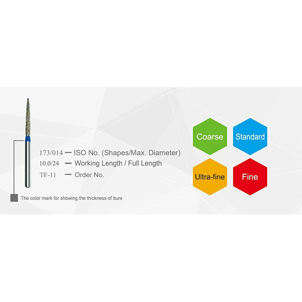 Redland Taper Round End Type Diamond Bur Multiple Sizes (25Pcs)