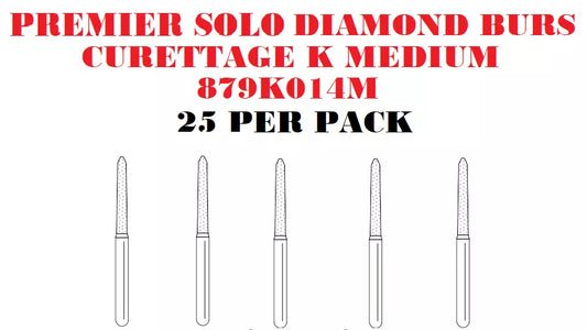 Premier Dental SOLO Premium Diamond Burs Curettage K MEDIUM 879K014M 25pcs USA
