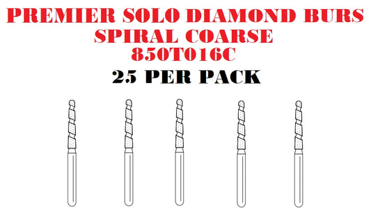 Premier Dental SOLO Premium Diamond Burs SPIRAL COARSE 850T016C 25pcs USA