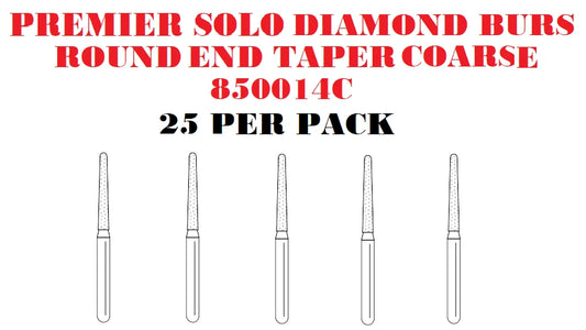 Premier Dental SOLO Premium Diamond Burs ROUND END TAPER COARS 850014C 25pcs USA