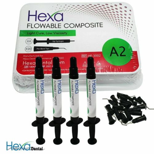 Hexa FLOWABLE COMPOSITE Light Cure Low Viscosity 4x 2g Syringe+ TIPS