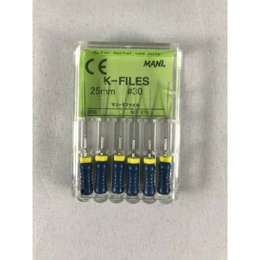Mani Dental Root Canal Endo NiTi Steel K-files 21mm - 25mm All Sizes 30 Files/pk