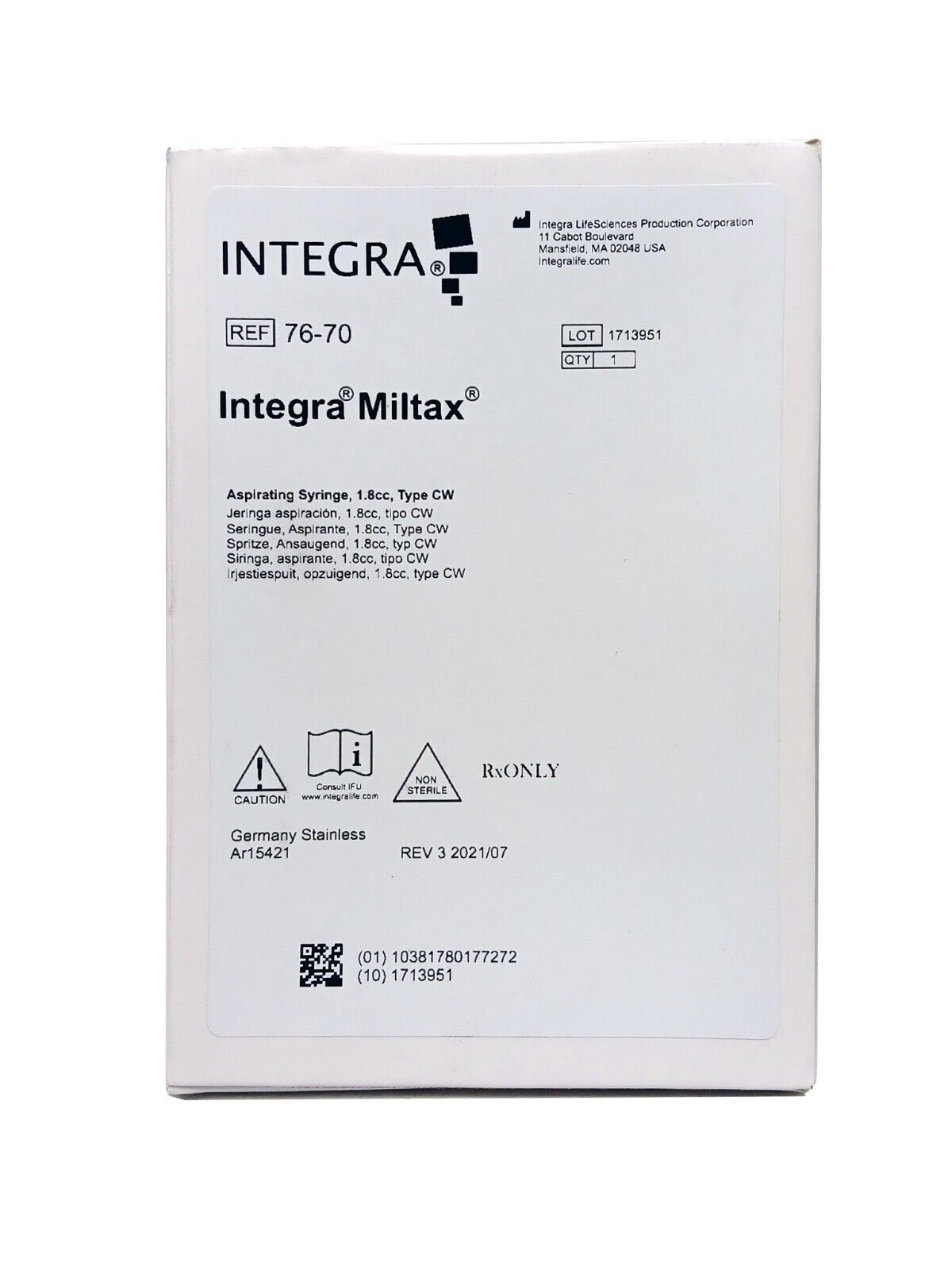 Integra Miltex - Cook Waite style Aspirating and syringes 1.8 cc #76-70