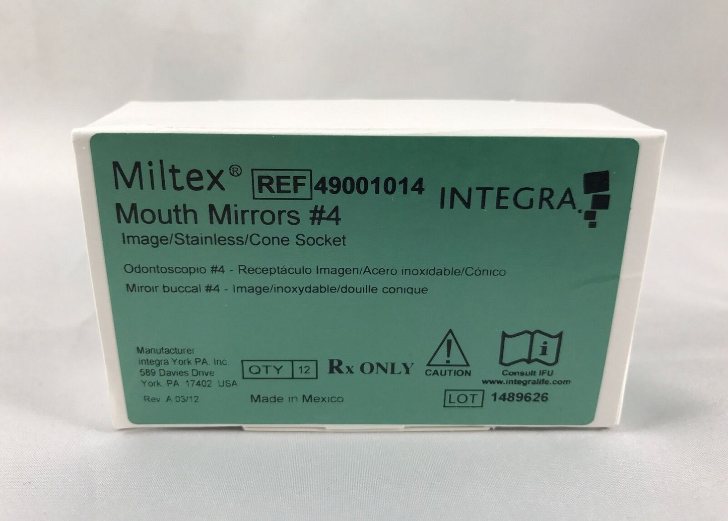 Miltex Dental Mouth Mirrors #4 Image Stainless Cone Socket 12/Box
