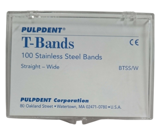 Pulpdent T-Bands BTSS/W Stainless Steel Straight-Wide 100/Pk
