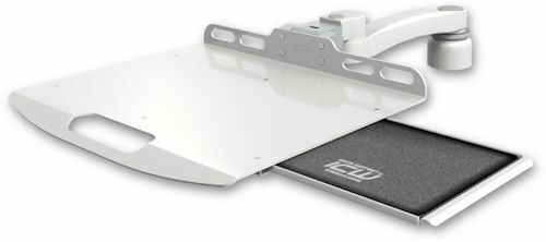 Healthcare/Dental Office–Stowable LaptopTray w/Slider Desk Mount +1"Riser+11"Arm