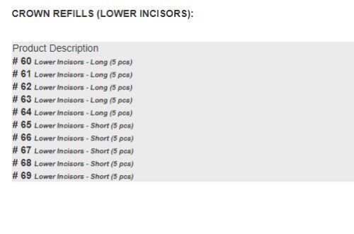 Temporary Poly carbonate Dental Crowns 5/Pk All Sizes Available