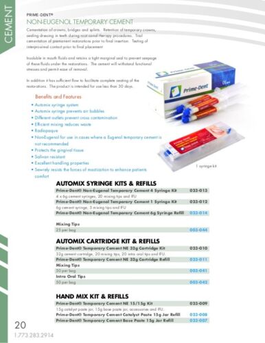 Prime-Dent Dental Non-Eugenol Automix Temporary Cement 4 Syringe Kit USA