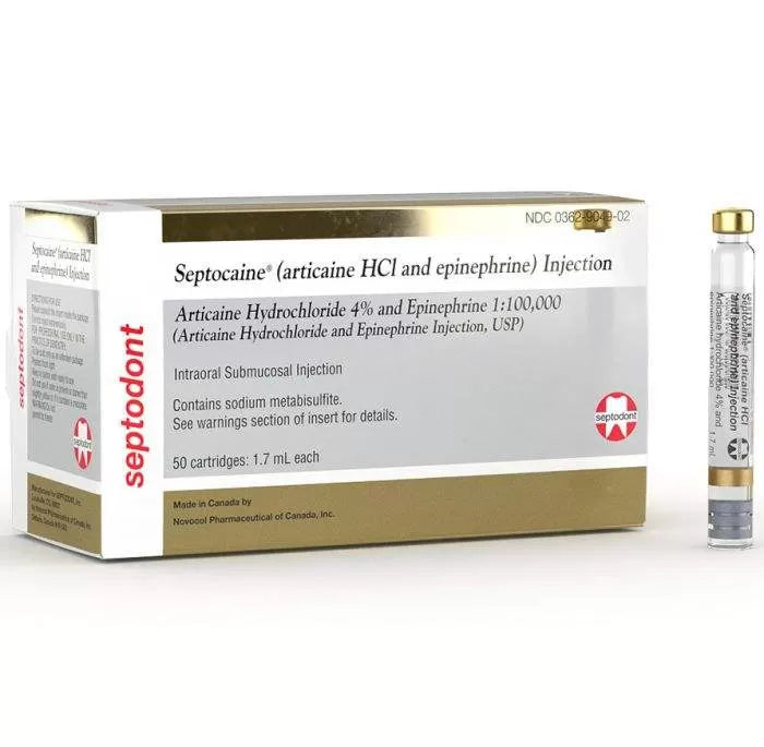 Septodont Septocaine [Articaine HCL 4% & epinephrine 1:100,000 ] Injections, 50/box