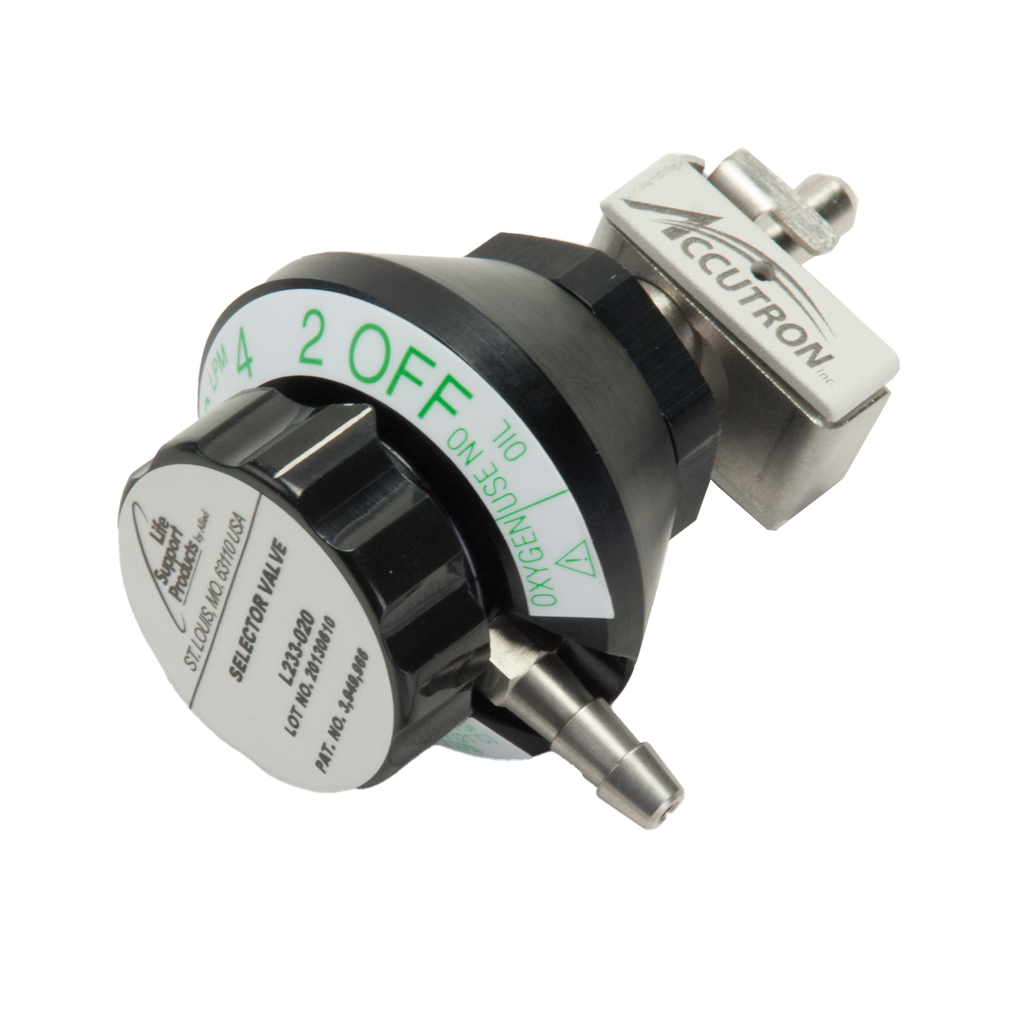 Accutron Oxygen Liter-Flow Selector Valve with Bracket