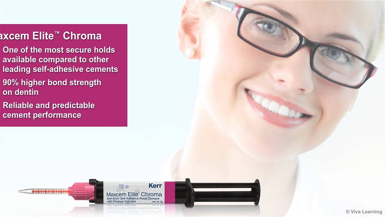 Kerr Maxcem Elite Chroma Self-Etch Resin Cement Dental Clear 5gm Syringe