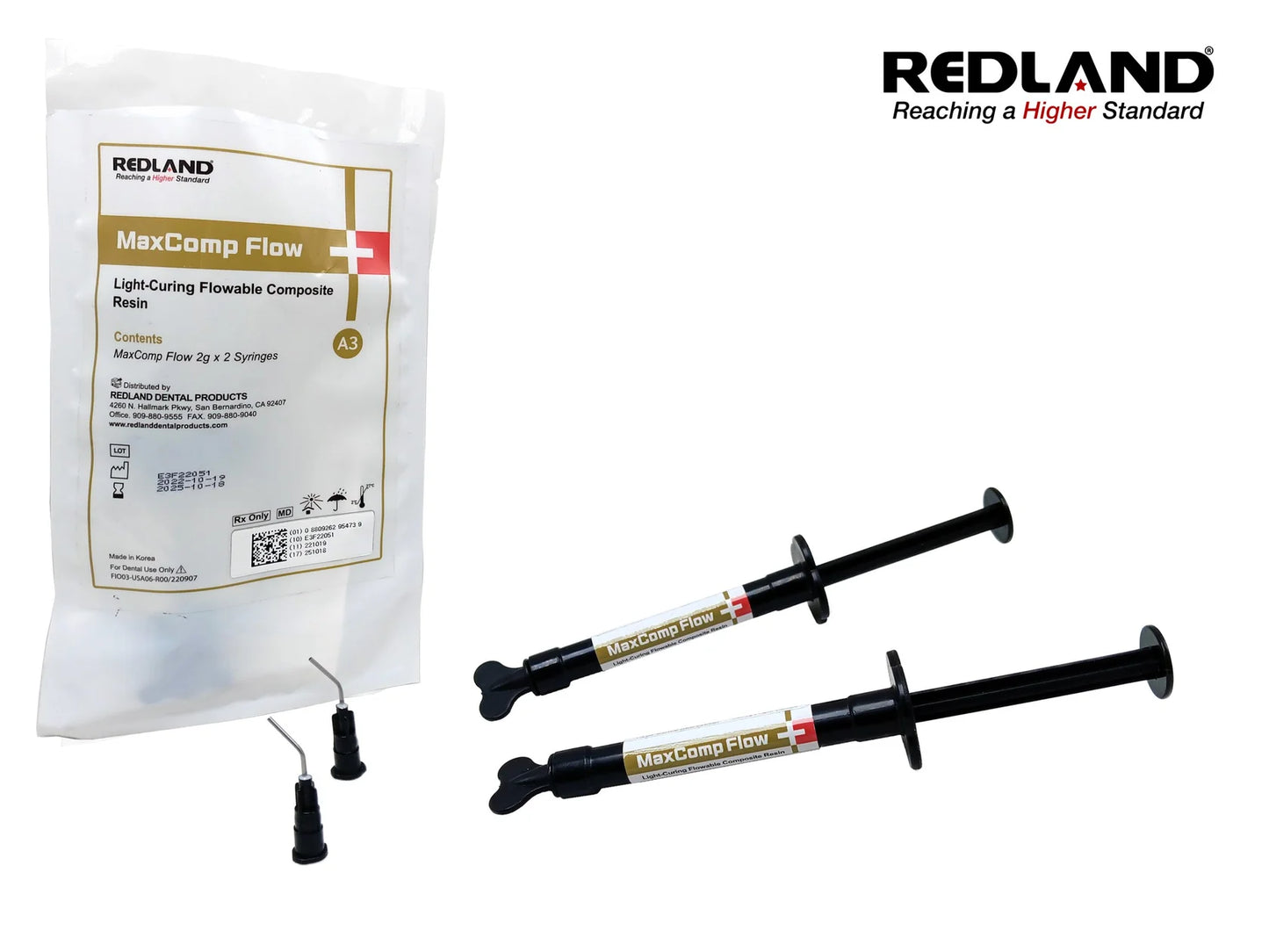 Redland Dental MaxComp Flow Light-Cure Nano-Hybrid Flowable Resin 2x2gm Syringes All Shade