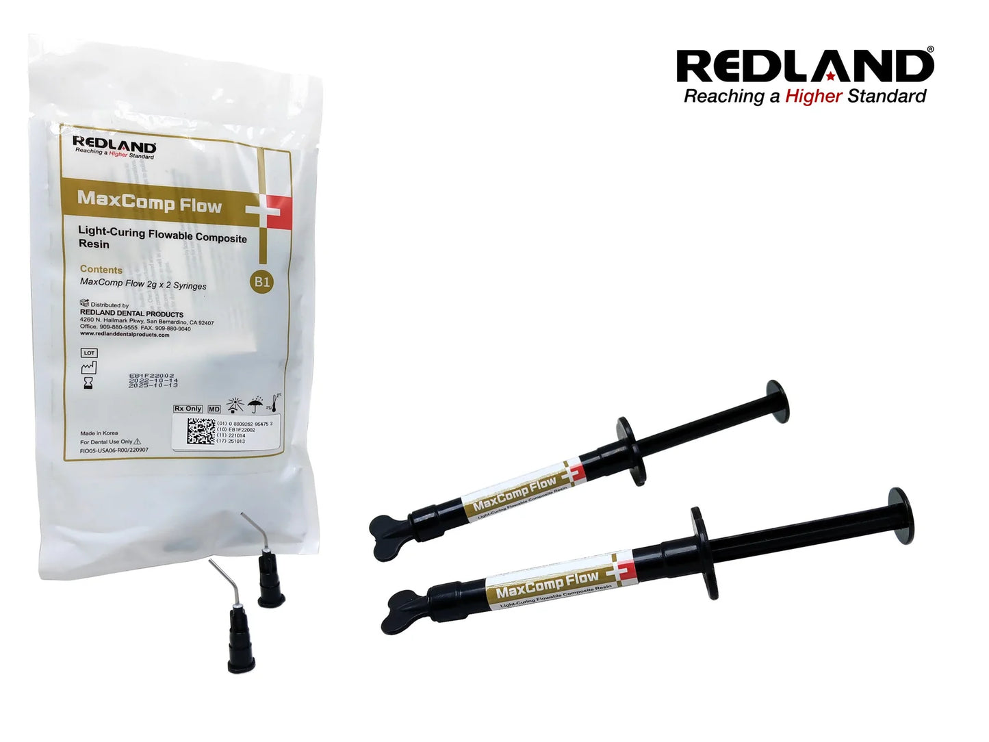 Redland Dental MaxComp Flow Light-Cure Nano-Hybrid Flowable Resin 2x2gm Syringes All Shade