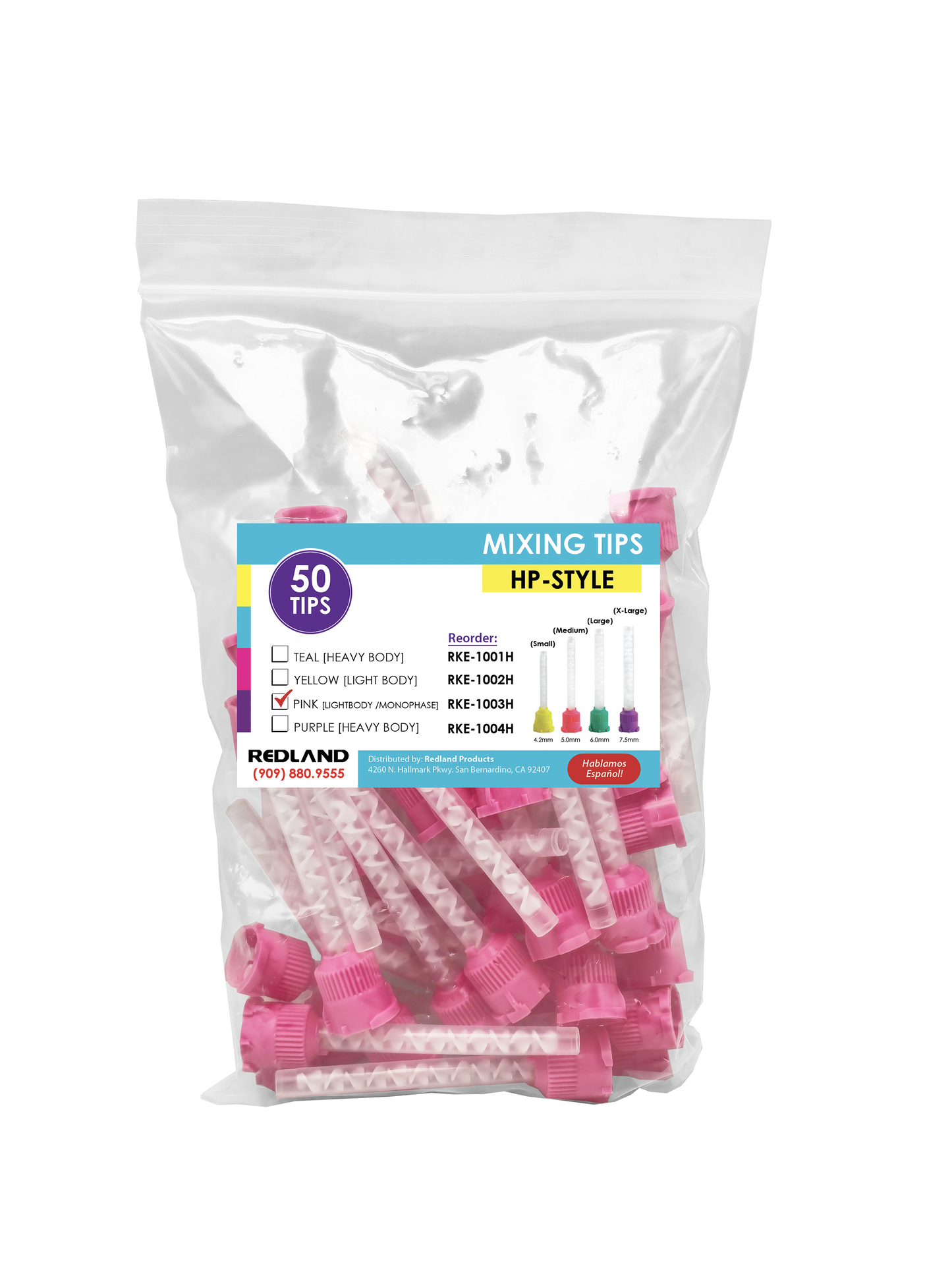 48-240 T-Mixer Style Mixing Tips, Pink, Medium (5.4mm), 48/Bag – 1:1
