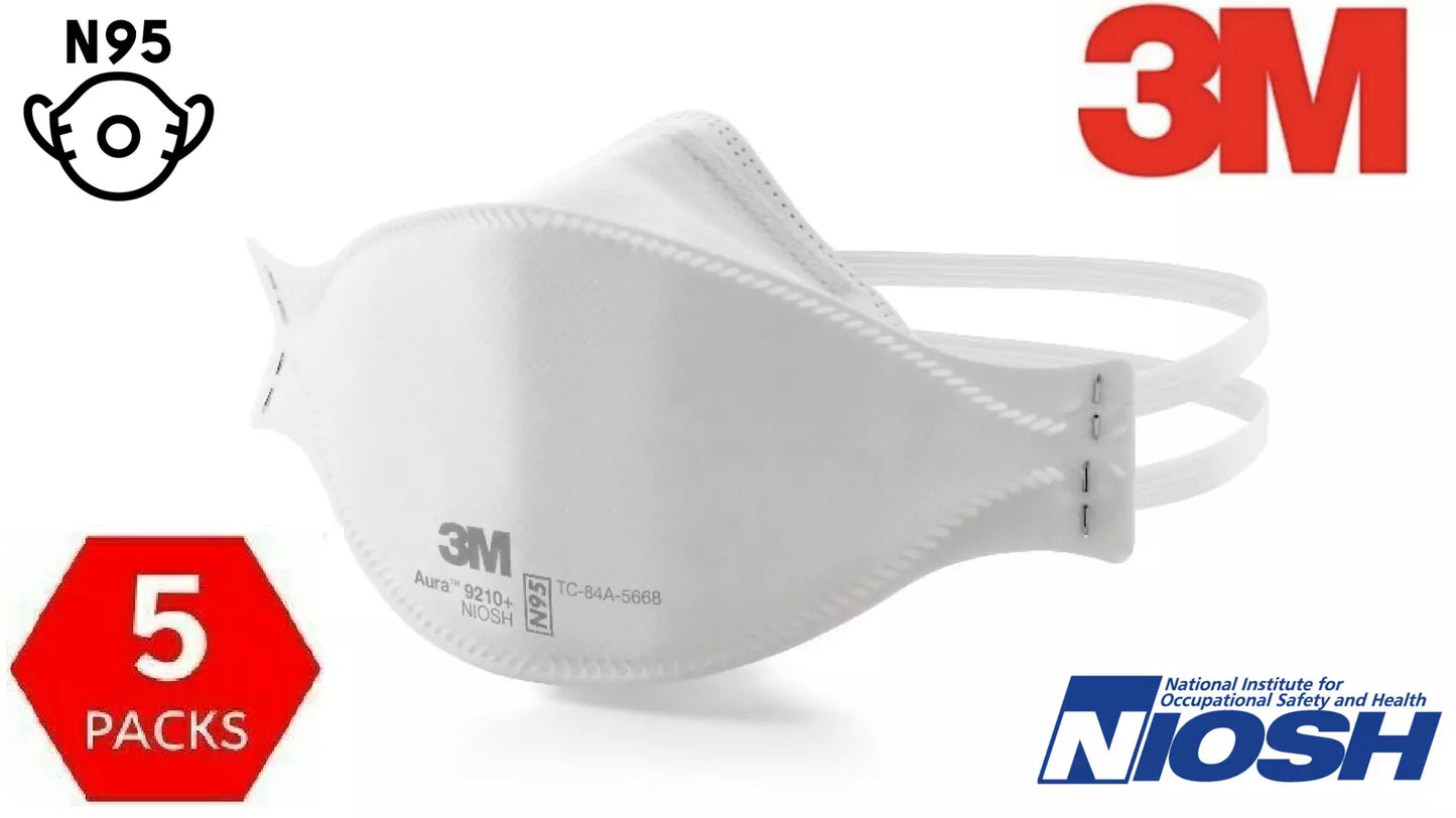 5/Pk 3M Aura +N95 Mask Particulate Respirator Disposable Protective