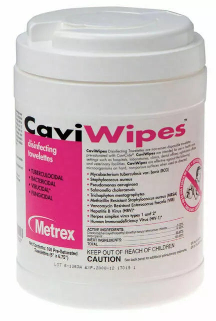 Metrex CaviWipes Germicidal Hospital Towelettes Large 6" x 6.75" 160 Can