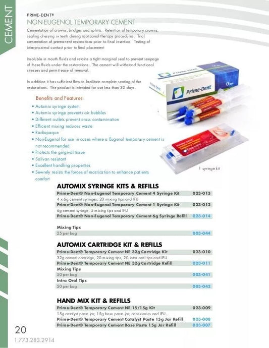Prime Dental Non-Eugenol Automix Temporary Cement 1x 6g Syringe
