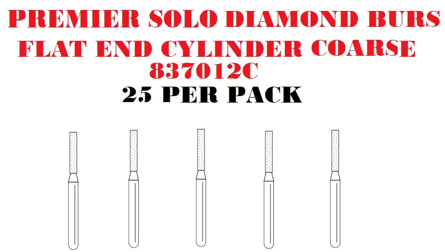 Premier Dental SOLO Premium Diamond Burs FLAT END CYLINDER 837012C 25pcs USA