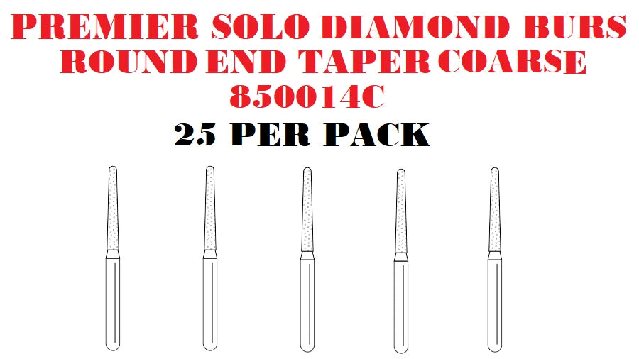 Premier Dental SOLO Premium Diamond Burs ROUND END TAPER COARS 850014C 25pcs USA