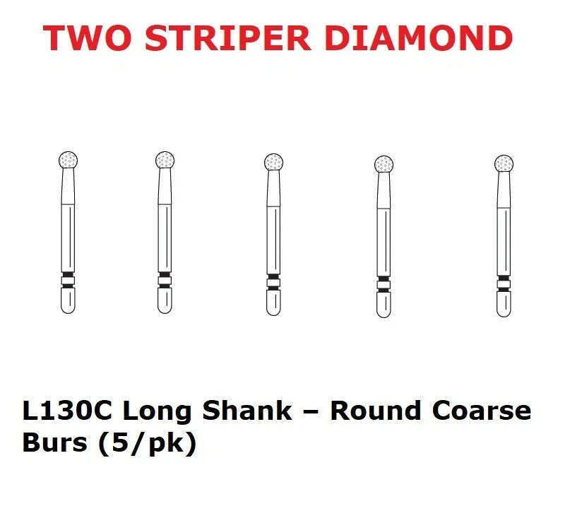 Premier Dental TWO STRIPER Diamond L130C Long Shank – Round Coarse Burs (5/Pk)