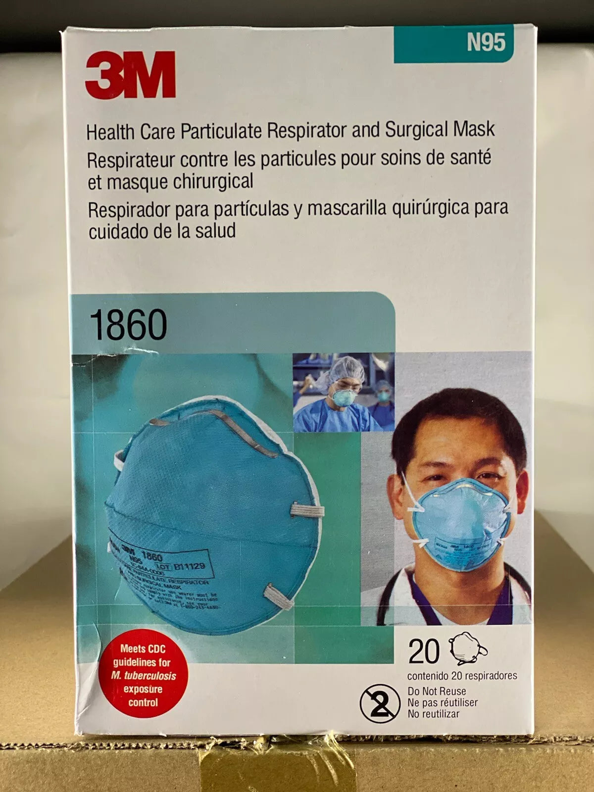 3M™ 1860 N95 Face Mask Particulate Respirator Surgical 20/PK 06-2025