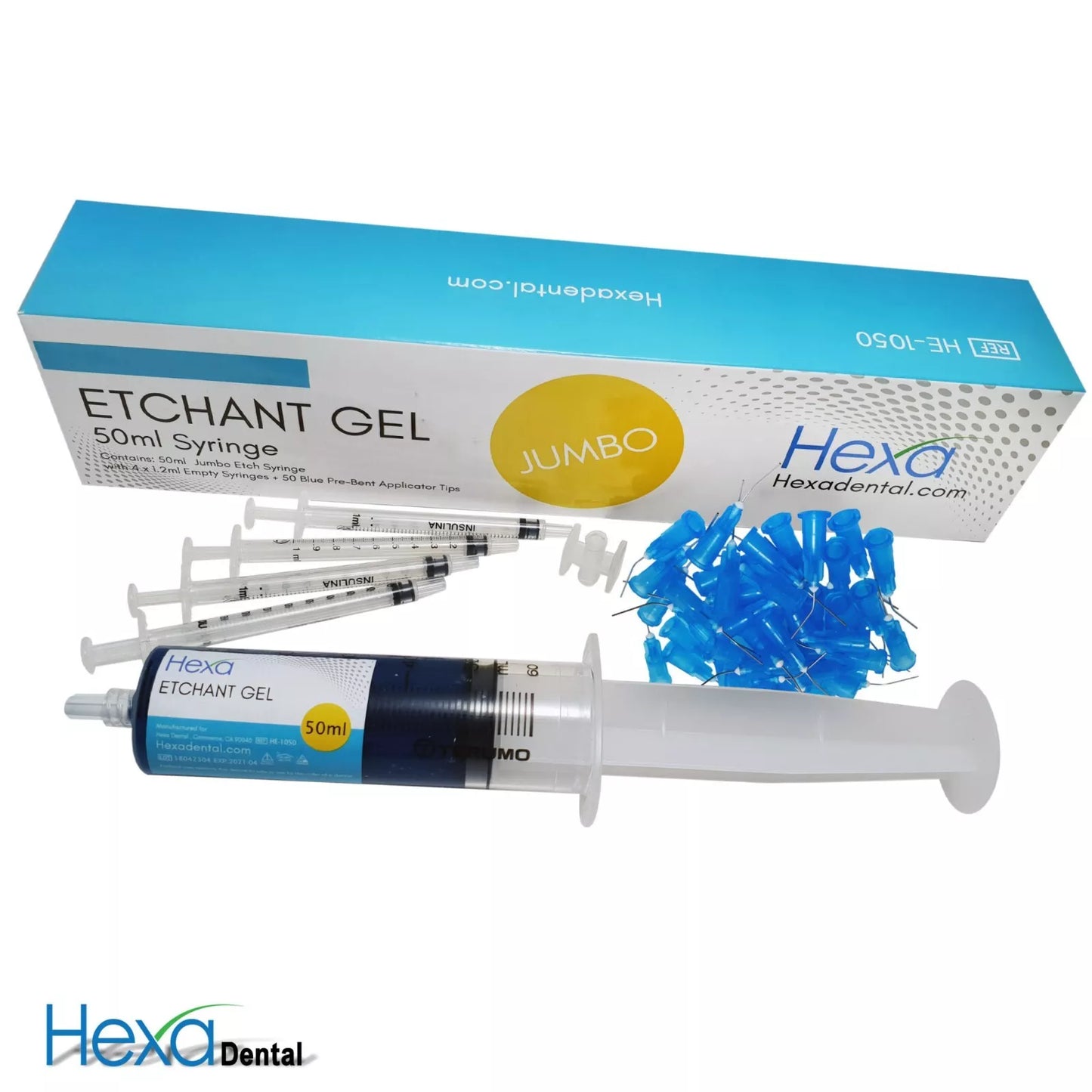 HEXA Dental BLUE ETCHING GEL 50 mL + 4 Empty Syringes + 50 Tips