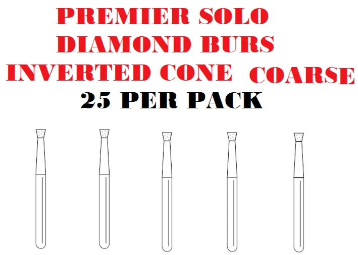 Premier Dental SOLO Premium Diamond Burs Inverted Cone Coarse 805016C 25pcs USA