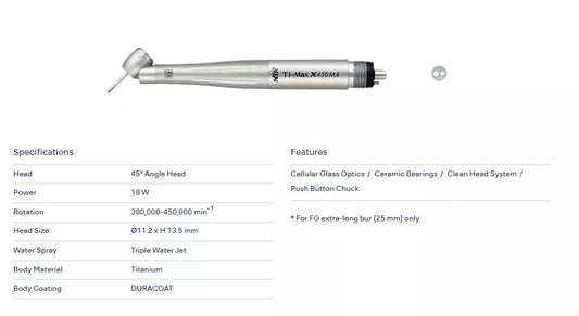 NSK Ti-Max X450 M4 Surgical 45° LED Speed Handpiece Dental Triple Water Jet 18W