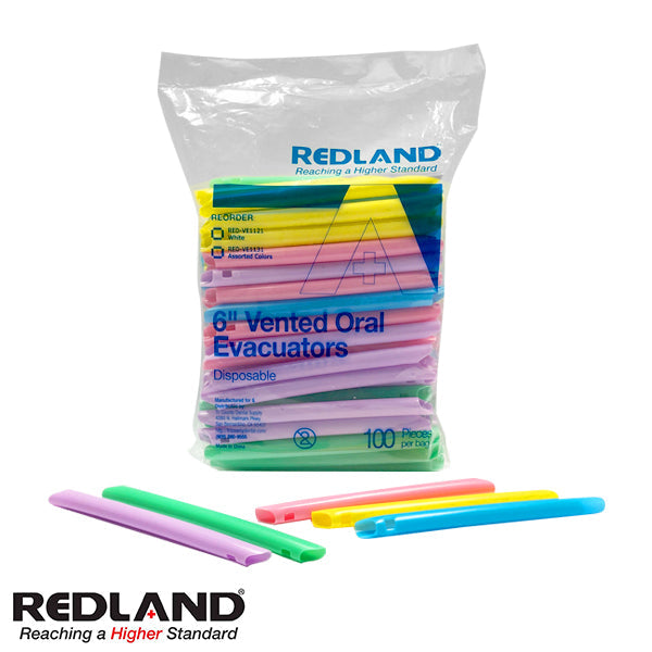 Redland 6" Vented Oral Evacuation HVE Tips (Assorted Colors)