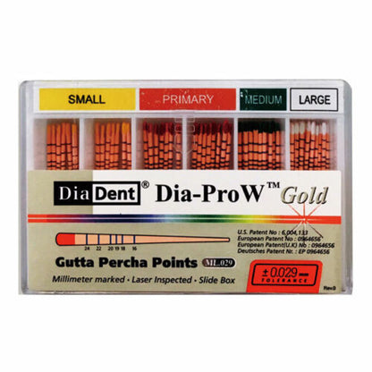 DiaDent Dia-PRO W Gold Gutta Percha Points ML.029 All Sizes WAVE ONE GOLD 60/pk