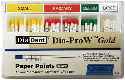 DiaDent Dia-PRO W Gold Paper Point MM marked All Size WAVE ONE GOLD Style 100/pk