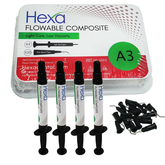 Hexa FLOWABLE COMPOSITE Light Cure Low Viscosity 4x 2g Syringe+ TIPS