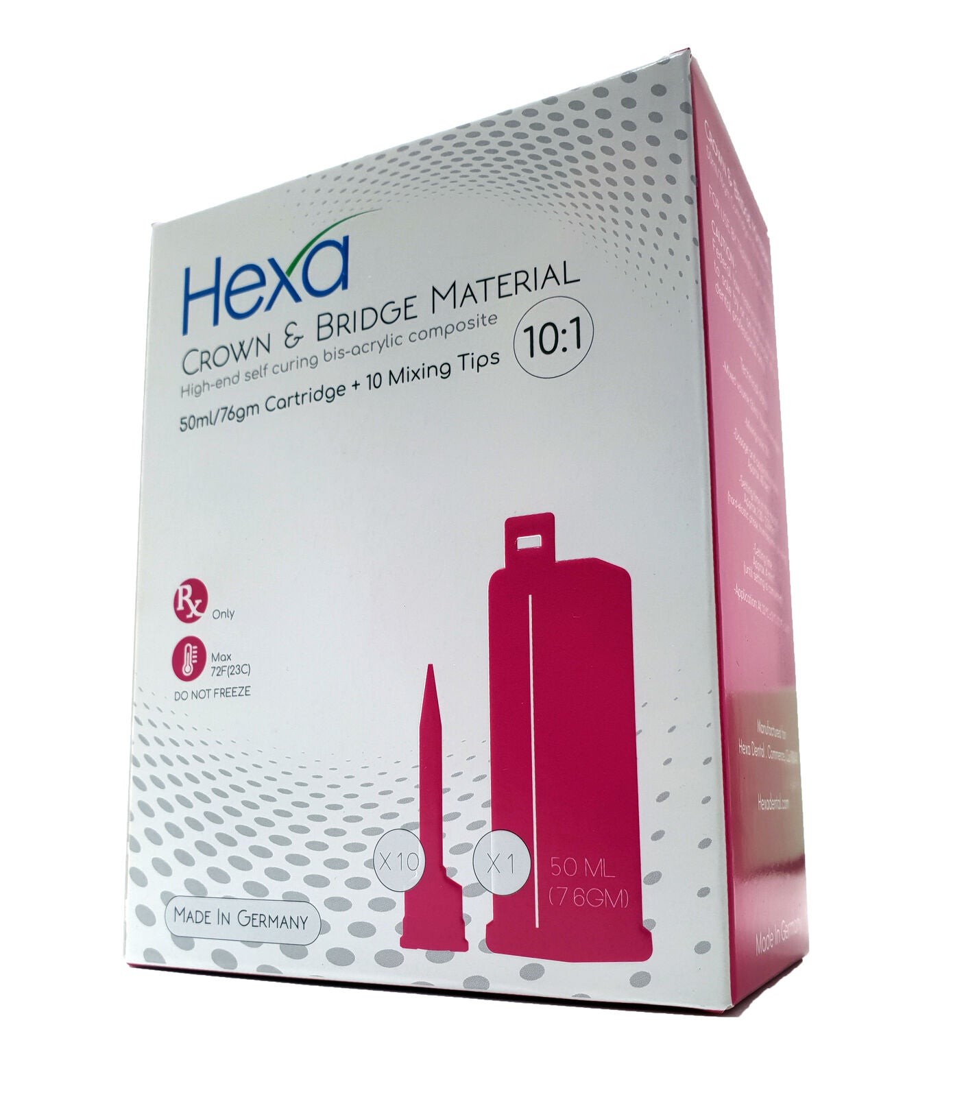 Hexa Temp C&B Temporary Material A3 10:1 50ml Cartridge +10 Mixing Tip