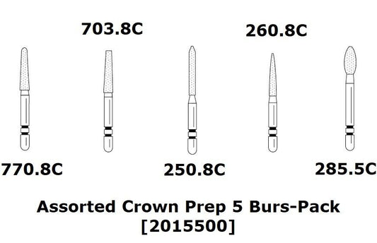 Premier Dental TWO STRIPER Diamond Burs Assorted Crown Prep 5-pack