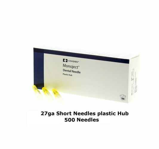 Covidien 500 Monoject Plastic Hub Dental Medical Needles 27 G Short Yellow