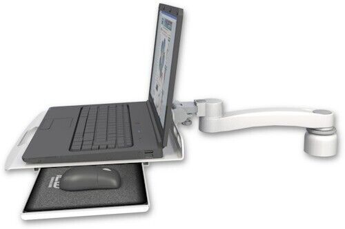 Healthcare/Dental Office–Stowable LaptopTray w/Slider Desk Mount +1"Riser+11"Arm