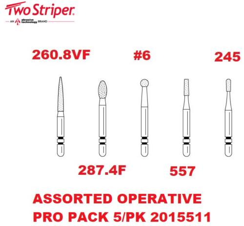 Premier Dental Two Striper® Diamond Burs Assorted Operative ProPack 5/pk USA