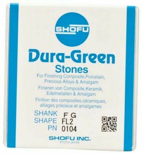 Dental Abrasives - 12pc. Dura-Green Stones: Shank FG/ Shape FL2 Shofu