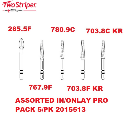 Premier Dental Two Striper® Diamond Burs Assorted Inlay-Onlay ProPack 5/pk USA