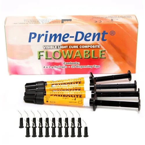 Prime-Dent Flowable Light Cure Dental Composite 4 Syringe Kit - A2 - USA